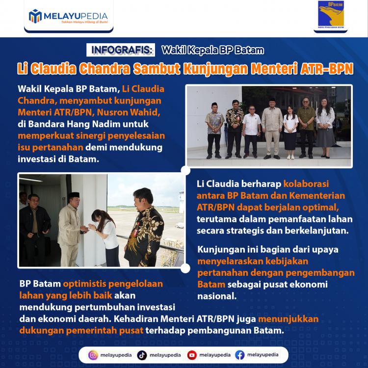 Wakil Kepala BP Batam Li Claudia Chandra Sambut Kunjungan Menteri ATR-BPN